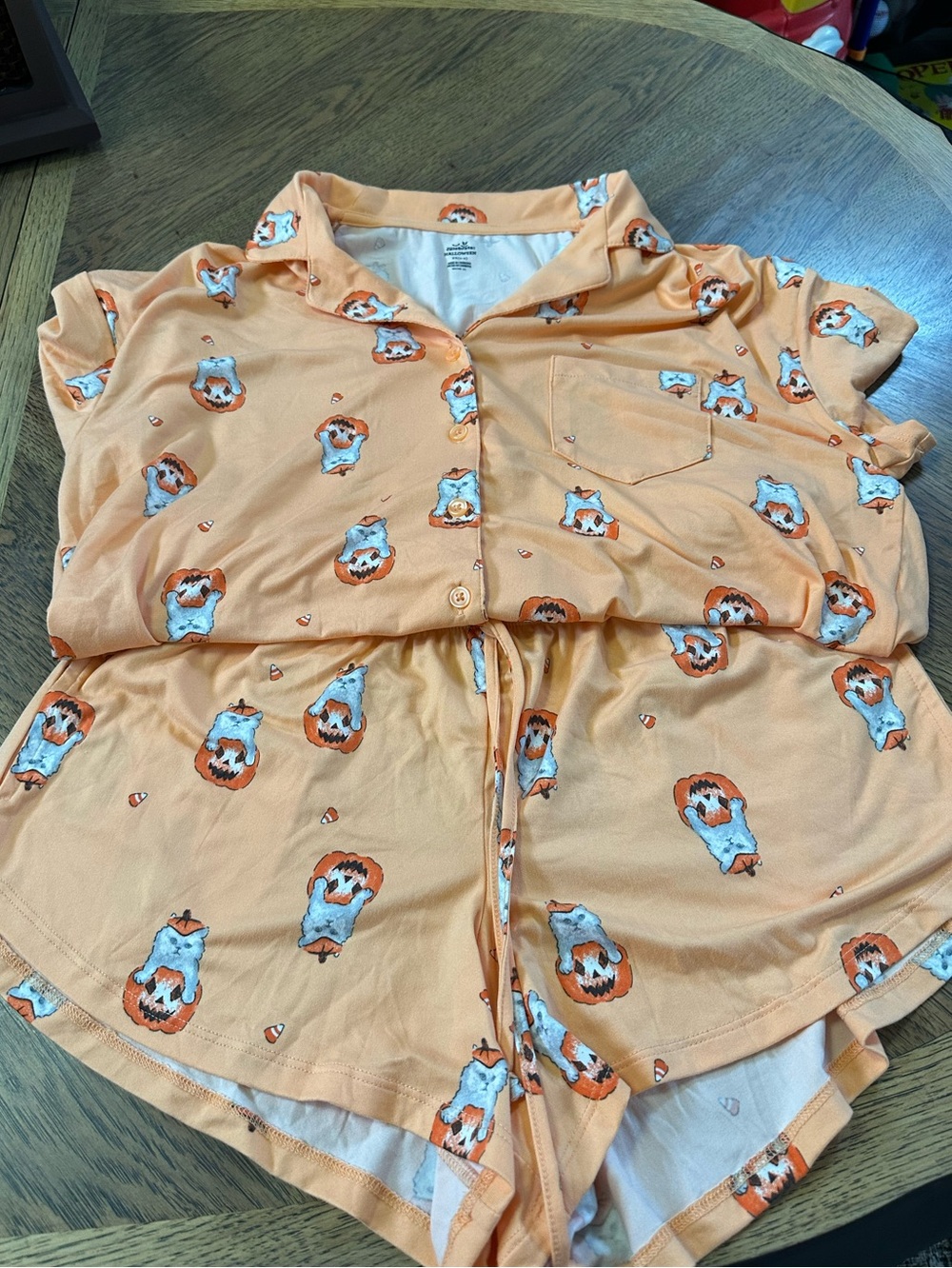 Celebrate It Orange and White Pumpkin and Cat Pajama Set